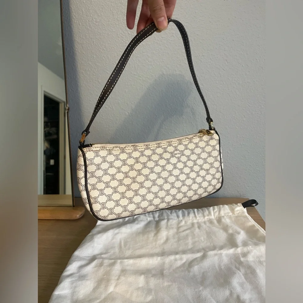 CELINE Macadam Triomphe Monogram Pochette Shoulder Bag- Vintage Off White Brown - Picture 4 of 12